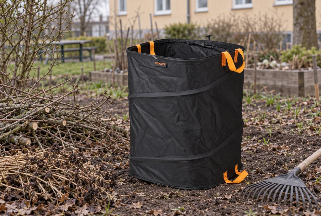 testx.se testar Fiskars Ergo Pop-Up M 175 l: trädgårdssäck bäst i test i vardagsmiljö