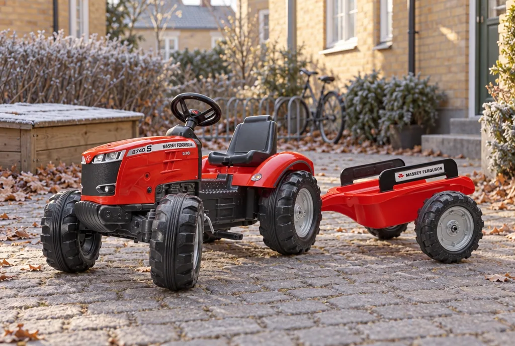 testx.se testar Falk Massey Ferguson S8740 med släp: trampbil bäst i test i vardagsmiljö