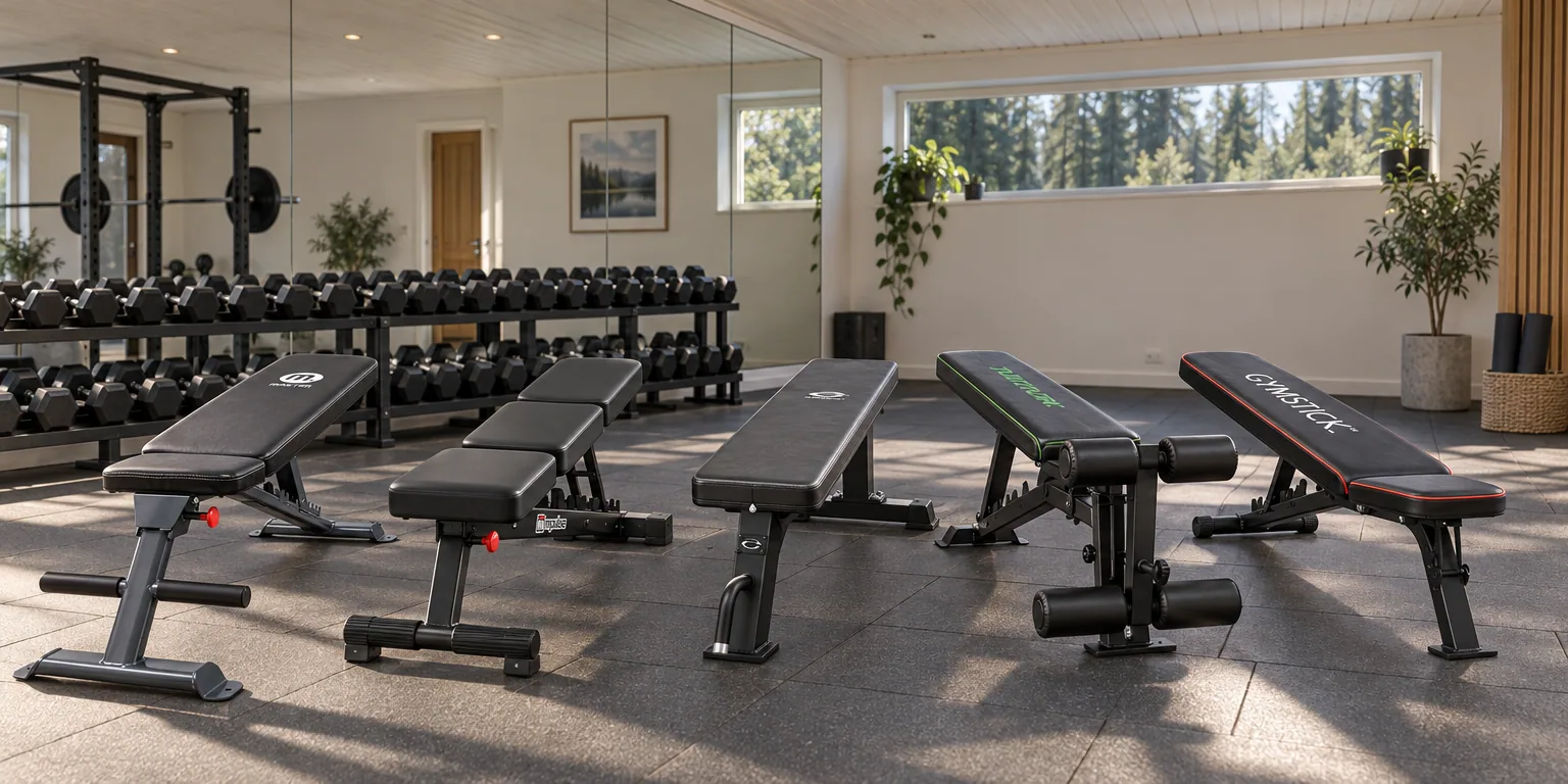 Testvinnarna från testet av träningsbänk: Master Fitness Black Bench III-Fold, Impulse FID Bench IF2011, Abilica WeightBench 40, Tunturi Utility Bench UB60, Gymstick Fitness Bench