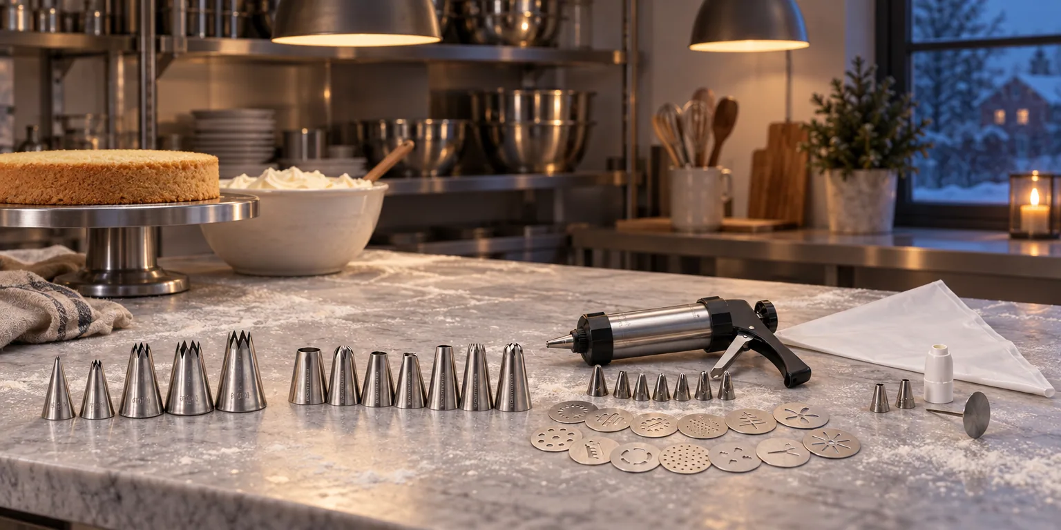 Testvinnarna från testet av tyllset: Exxent Stjärntyllset 5 st, Blomsterbergs Tyllset 7 delar, MasterClass kakspruta 22 delar, Städter Spritsset Rosor och blad, Wilton Cupcake-set 12 delar