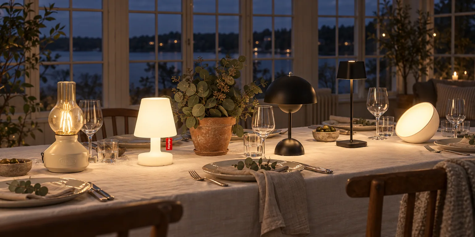 Testvinnarna från testet av uppladdningsbar lampa: Philips Hue Go, &Tradition Flowerpot VP9, Konstsmide Capri USB, Fatboy Edison the Petit, PR Home Glimt