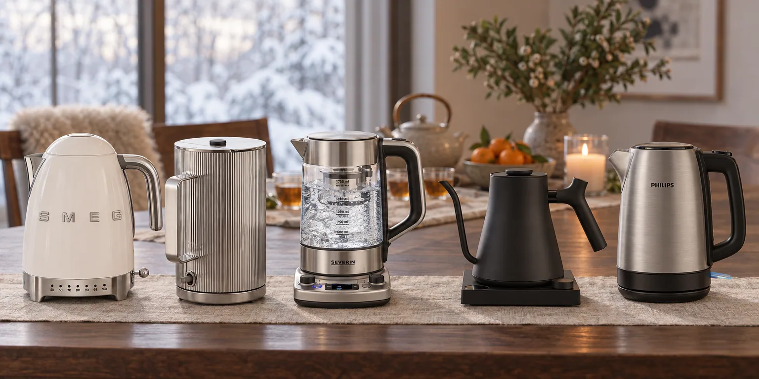 Testvinnarna från testet av vattenkokare: Smeg 50's Style KLF04WHEU, Georg Jensen Bernadotte, Severin WK 3422, Fellow Stagg EKG Pro Matt Black 0.9L, Philips Daily Collection HD9350/90