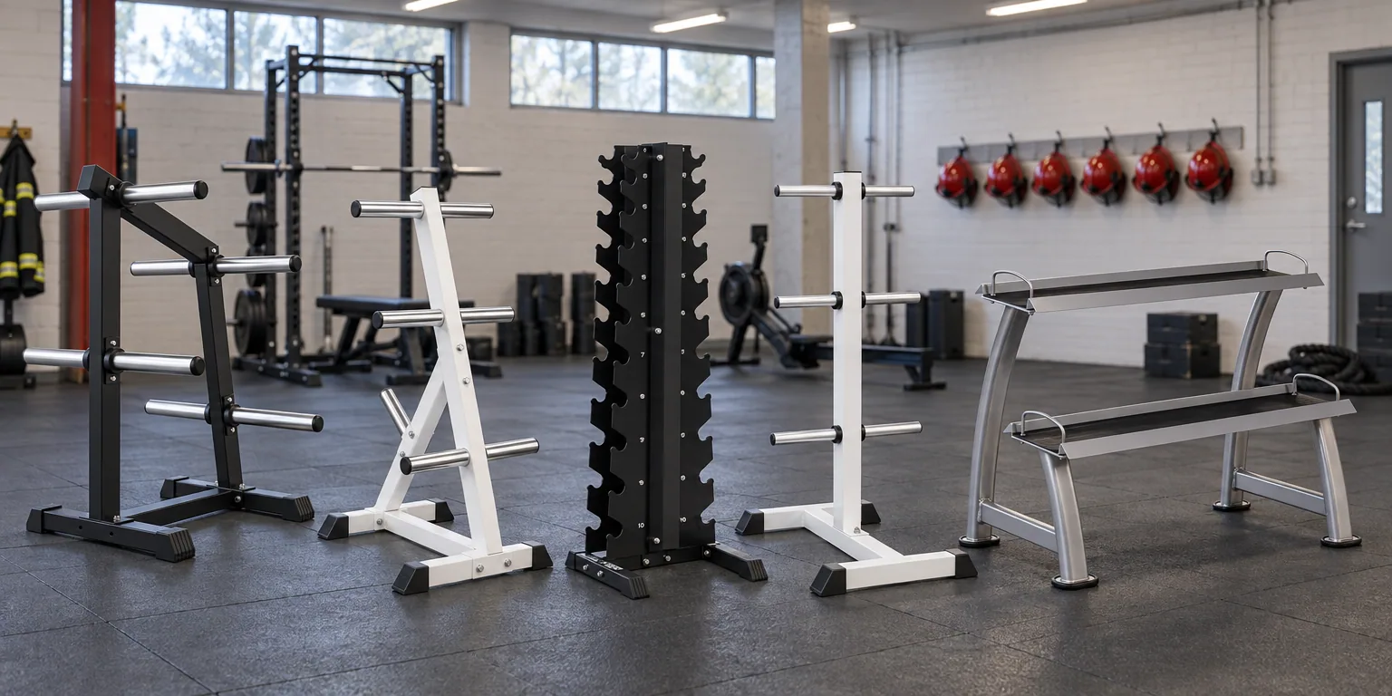 Testvinnarna från testet av viktställ: Gymstick Weight Plate Tree, Gorilla Sports Viktstativ 50 mm, Master Fitness Hantelställ Pelare 10 par, Gorilla Sports Viktstativ PRO 30 mm, Master Fitness Kettlebellställ Silver