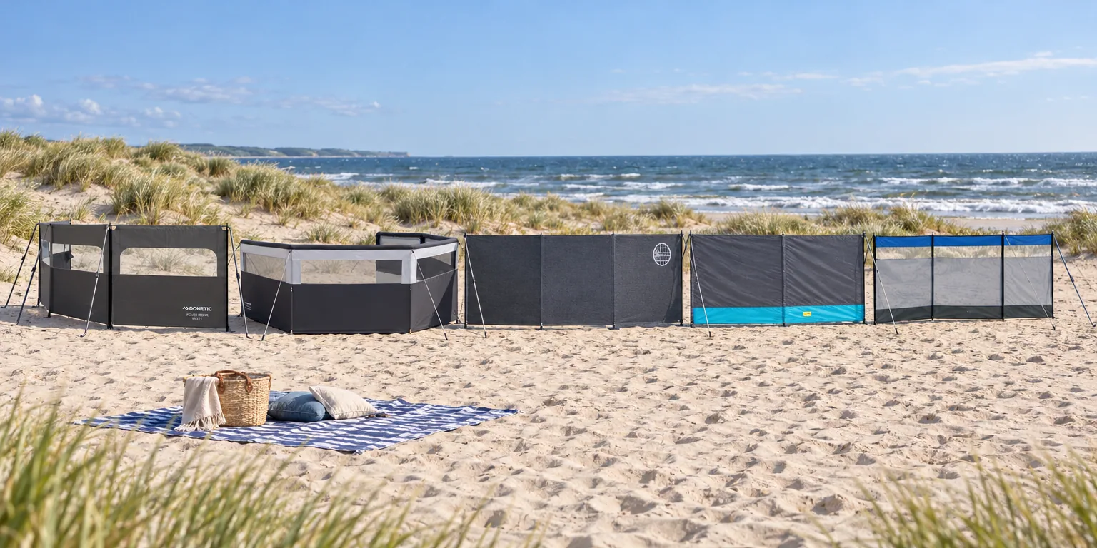 Testvinnarna från testet av vindskydd: Dometic Poled Break Rest 3, Dometic AIR Break All-Season 5, Isabella Mega Granite 4 Wing, Reimo Sylt, High Peak Mistral