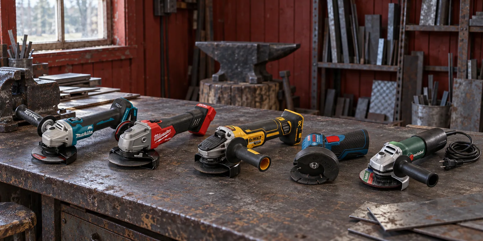 Testvinnarna från testet av vinkelslip: Makita DGA506Z Solo, Milwaukee M18 FSAG125X-0X Solo, Dewalt DCG405NT-XJ Solo, Bosch GWS 12V-76 Professional Solo, Metabo W 850-125