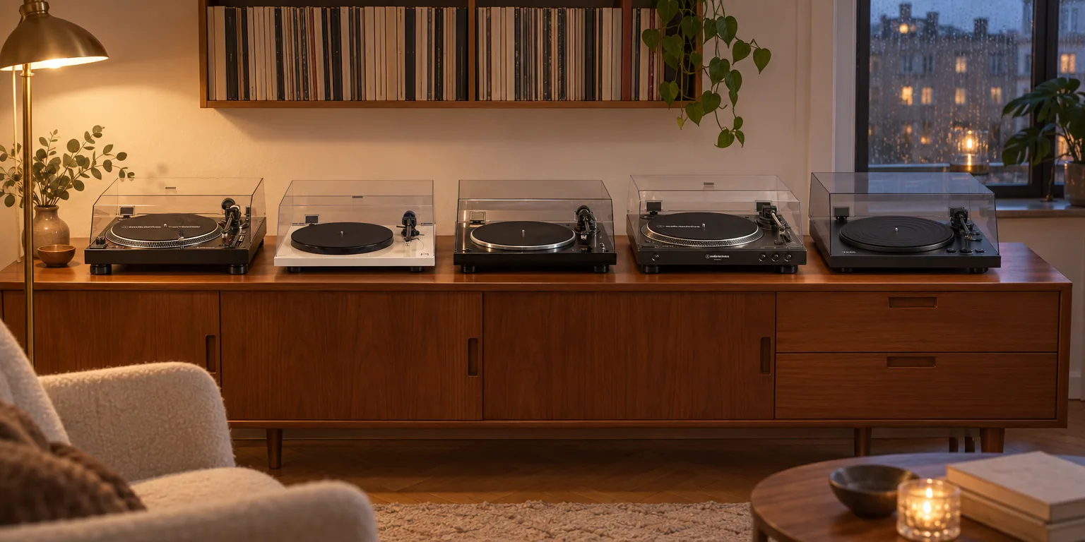 Testvinnarna från testet av vinylspelare: Audio-Technica AT-LP120XUSB, Rega Planar 1 Plus, Denon DP-300F, Audio-Technica AT-LP60XBT, Teac TN-175