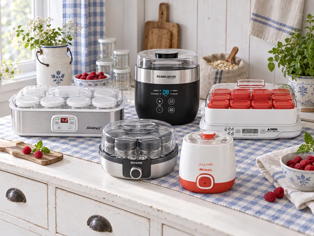 Olika sorters yoghurtmaskin: de fem testade modellerna sida vid sida