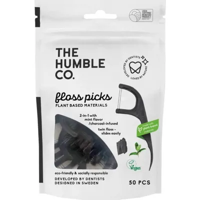 The Humble Co. Floss Picks Charcoal 50-pack